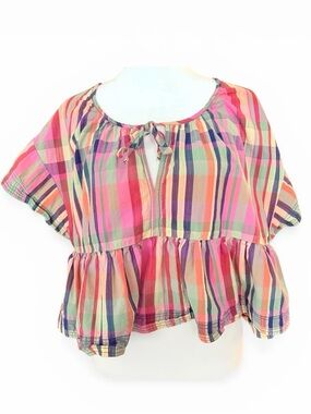 Anthropologie Pilcro the Tavi Blouse  Colorful Plaid 100% Cotton Size Small